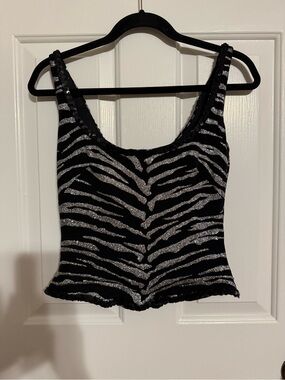 VTG Veronique Young Zebra Stripe Glitter Sequin Corset Tank Top Y2K Party